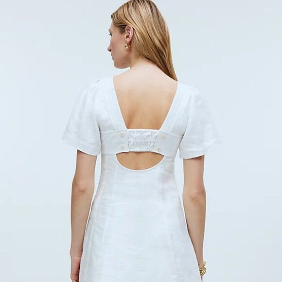 Madewell Square-Neck Mini Dress in 100% Linen in White NWT - Picture 5 of 14
